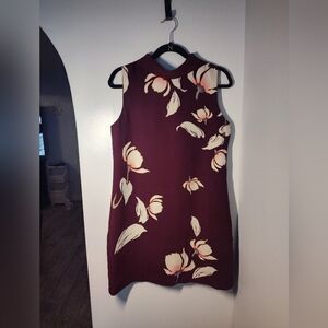 Floral Sleeveless Dress - Burgundy Size 8 #393